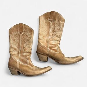 vintage pointy toe tan leather cowboy boots